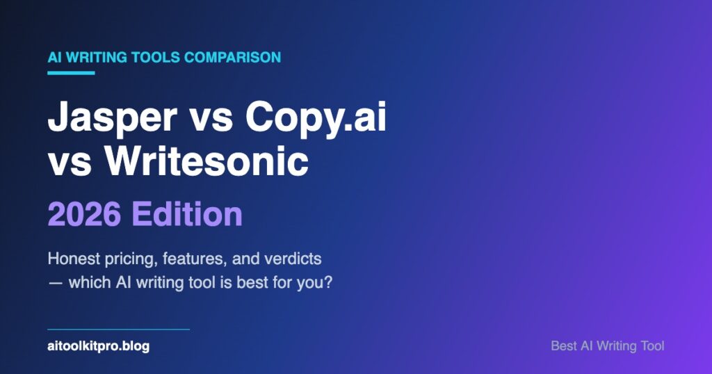 AI writing tools comparison Jasper Copy.ai Writesonic 2026 dashboard interface