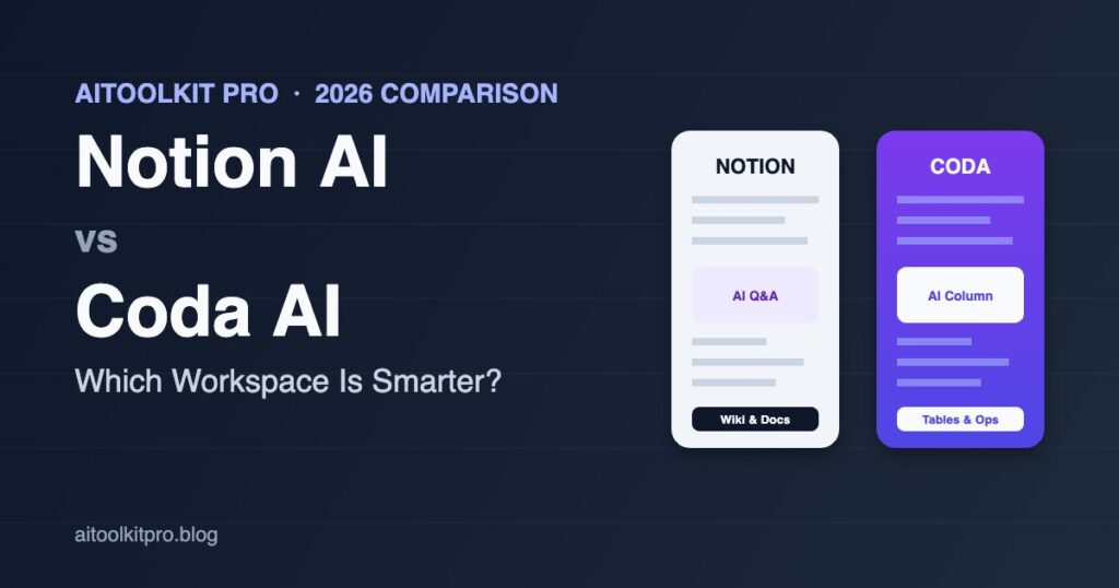 Notion AI vs Coda AI 2026 workspace comparison dashboard interface