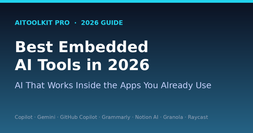 Best embedded AI tools 2026 dashboard interface showing Copilot, Gemini, and Notion AI
